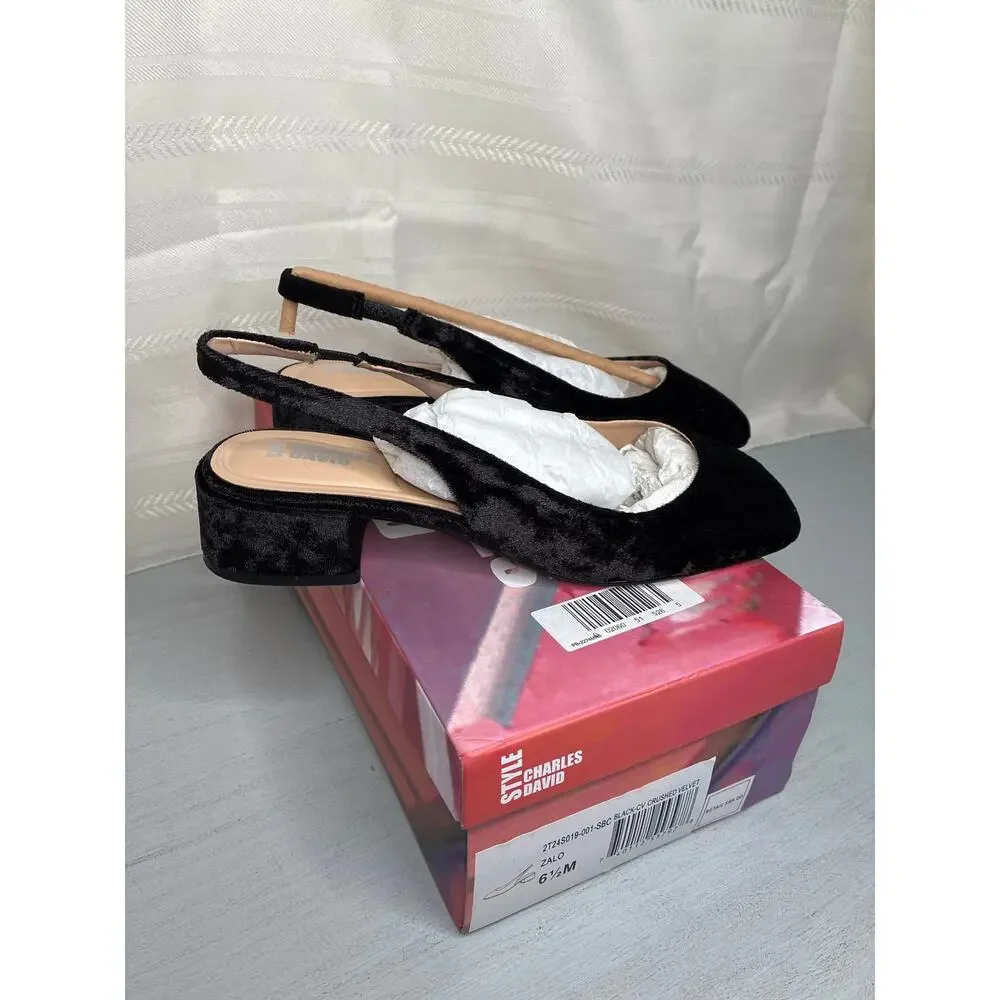 Charles David Zalo Womens Pumps Black Crushed Velvet Square Toe Size 6.5 M